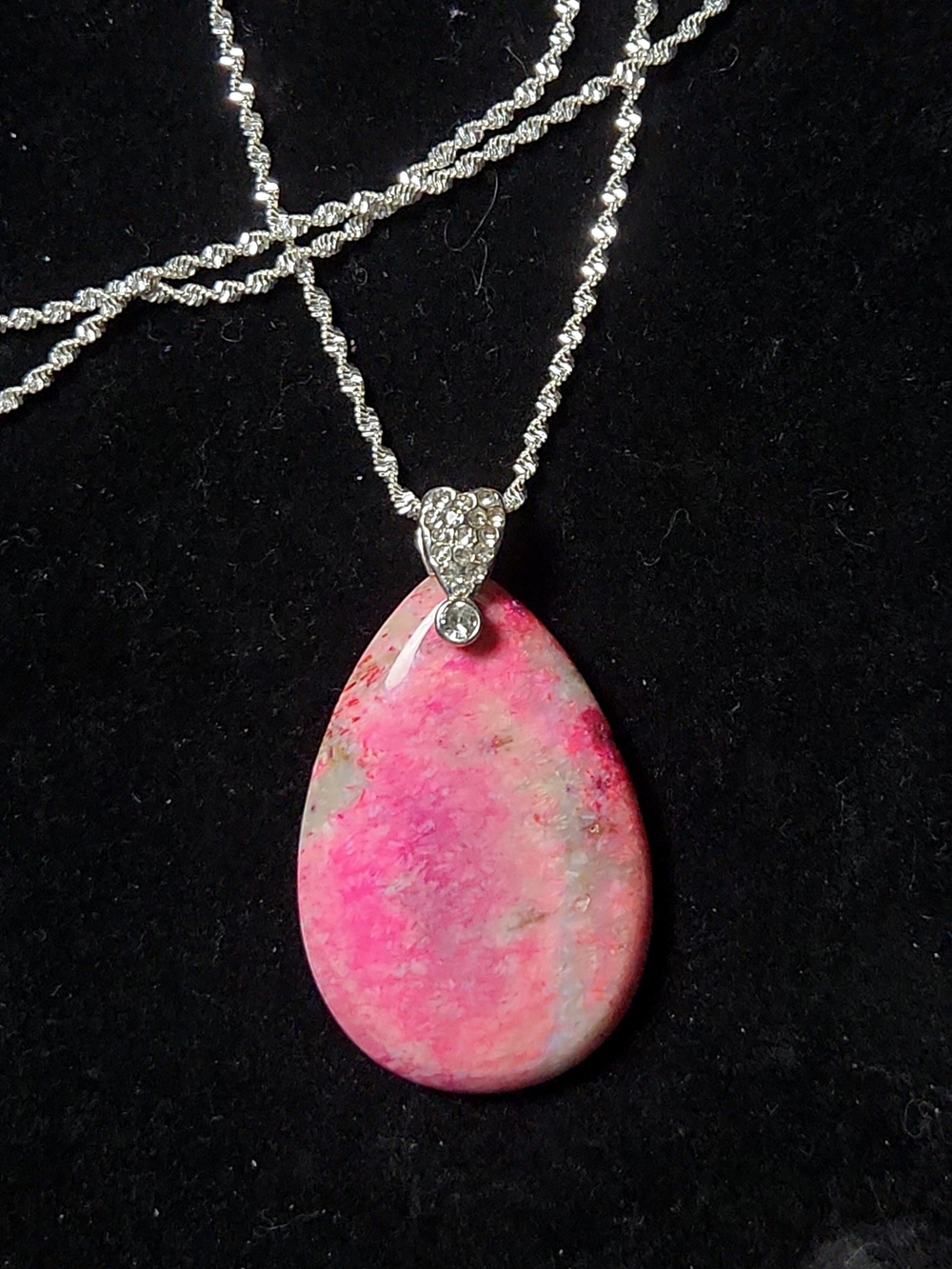 Pink Teardrop Gemstone Pendant Necklace with Sparkling Bail